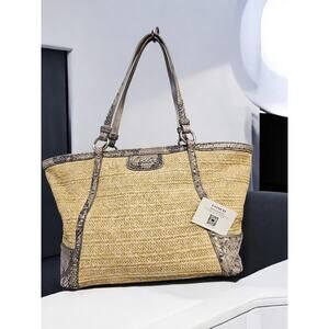 Coach Straw Snakeskin Embossed Leather Tote Bag